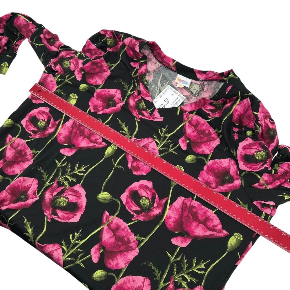 LuLaRoe Ava Mutton Sleeve Dress 3XL NWT Pink Poppy Floral Black V-Neck Plus Size - Picture 7 of 10